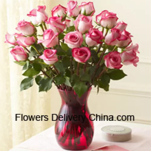 24 Dual Toned Roses In A Glass Vase