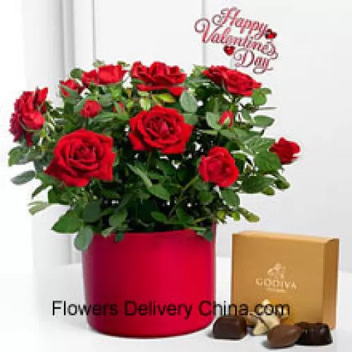 24 Red Roses With Some Ferns In A Big Vase And A Box Of Godiva Chocolates (We reserve the right to substitute the Godiva chocolates with chocolates of equal value in case of non-availability of the same. Limited Stock)